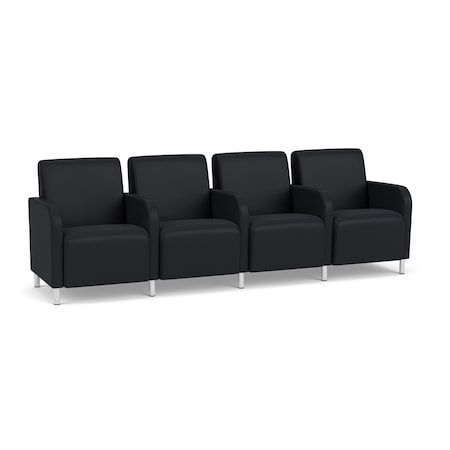 Lesro Siena Lounge Reception 4 Seat Tandem Seating, Brushed Steel, MD Black Upholstery SN4103